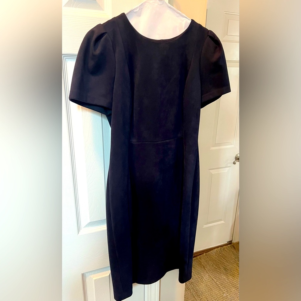 Calvin Klein faux suede sheath dress with gold zipper